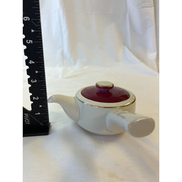 Vintage Japanese Ceramic Teapot With Red Lid & Gold Trim - Picture 2 of 2